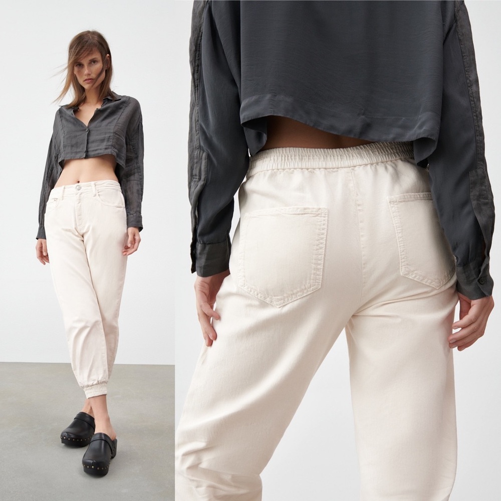 NWT Zara The Mercer Jogger 100% Cotton Jeans in Ecru Cream size XXL